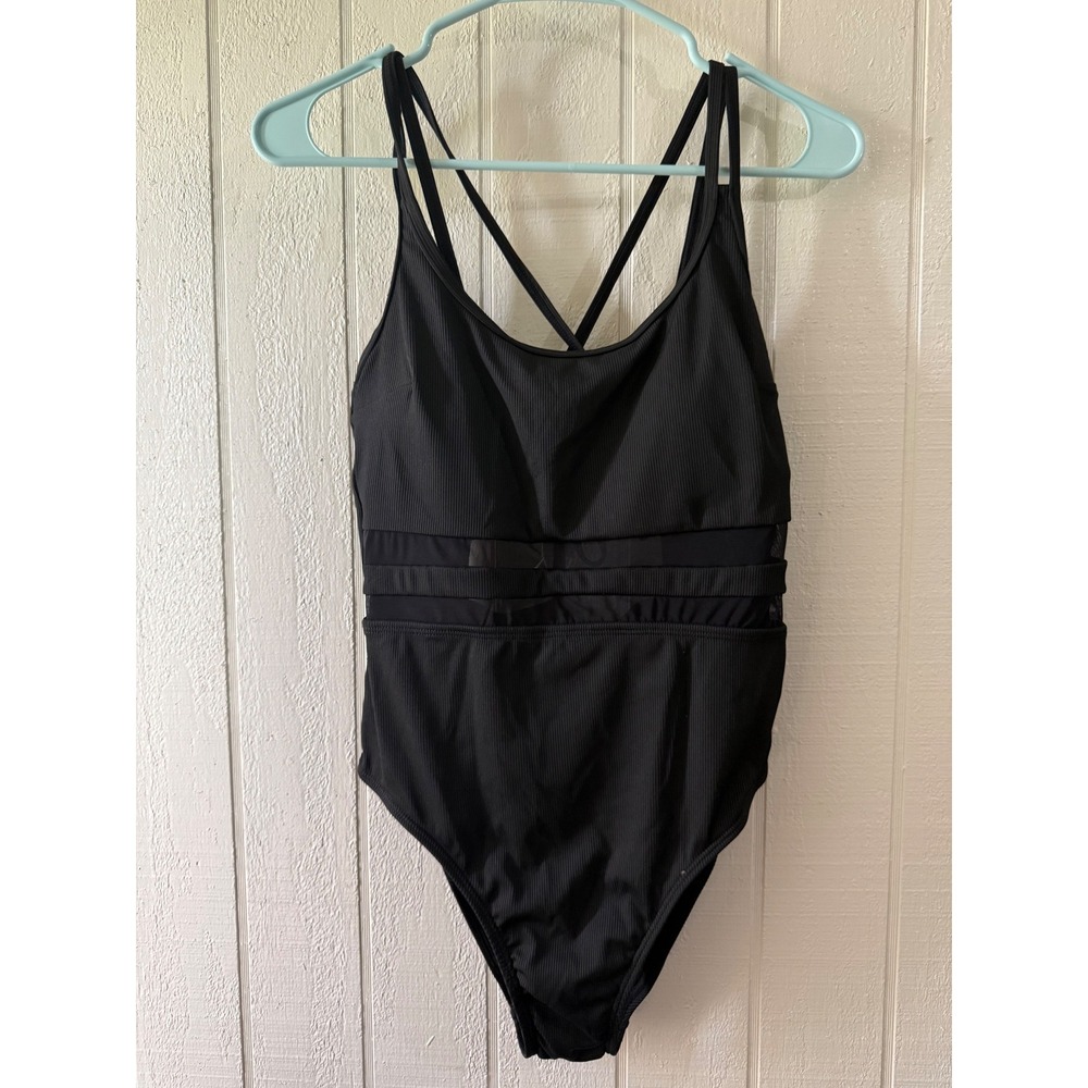 Cupshe Black Ribbed Mesh One Piece Swimsuit Monokini CAA12E5D049AA Medium